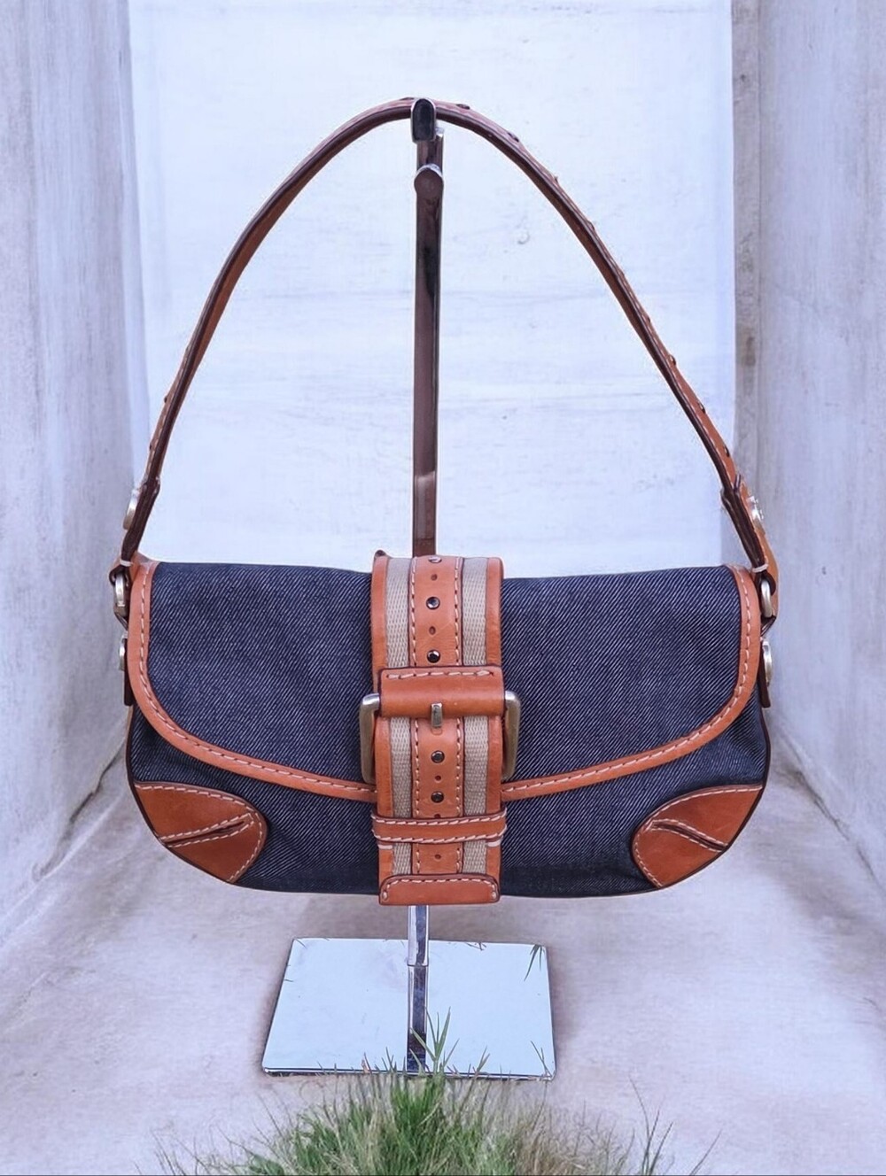 Michael Kors Blue Denim and Tan Leather Shoulder Bag- EUC - Picture 8 of 9